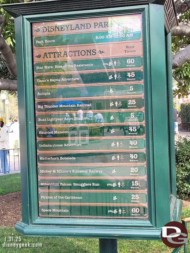 1:05pm - Disneyland wait times.