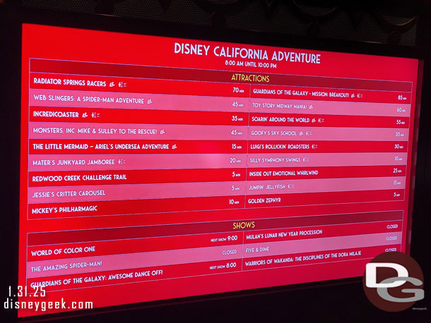 7:24pm - Disney California Adventure wait times