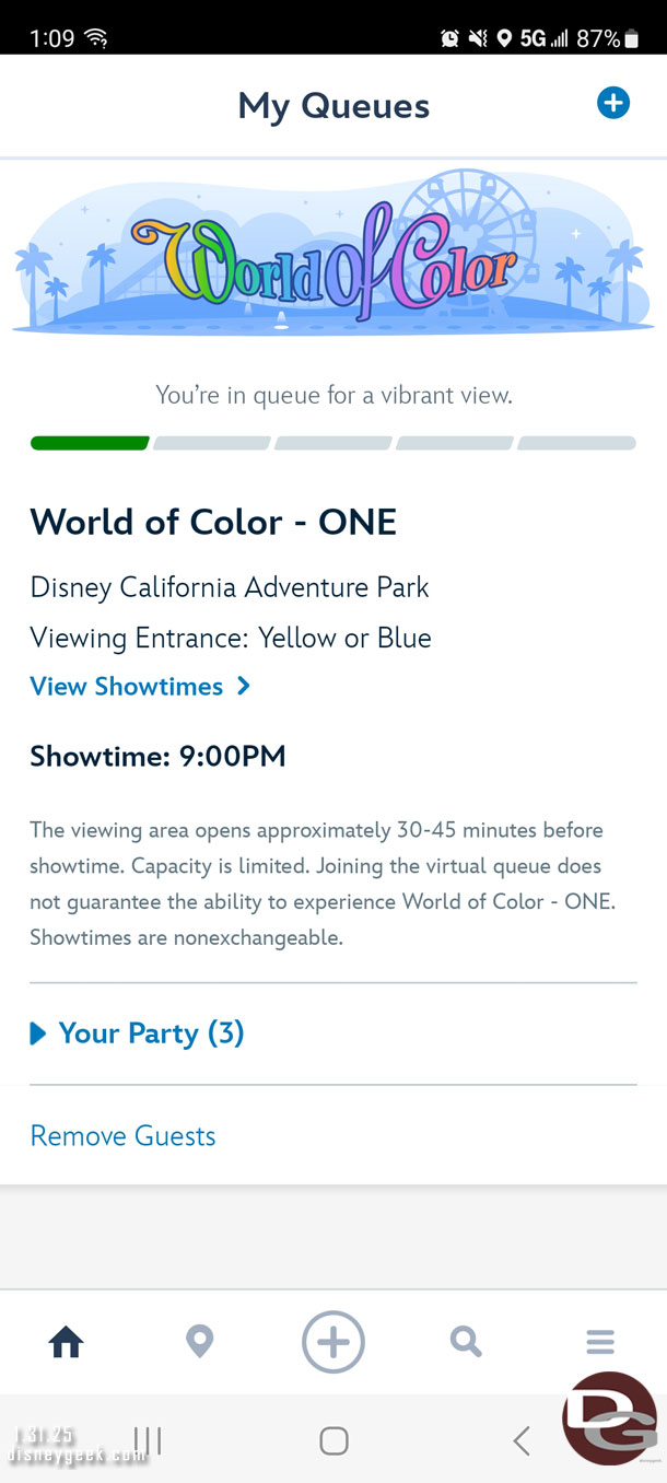 Picked up a spot for World of Color in case we stay that late.