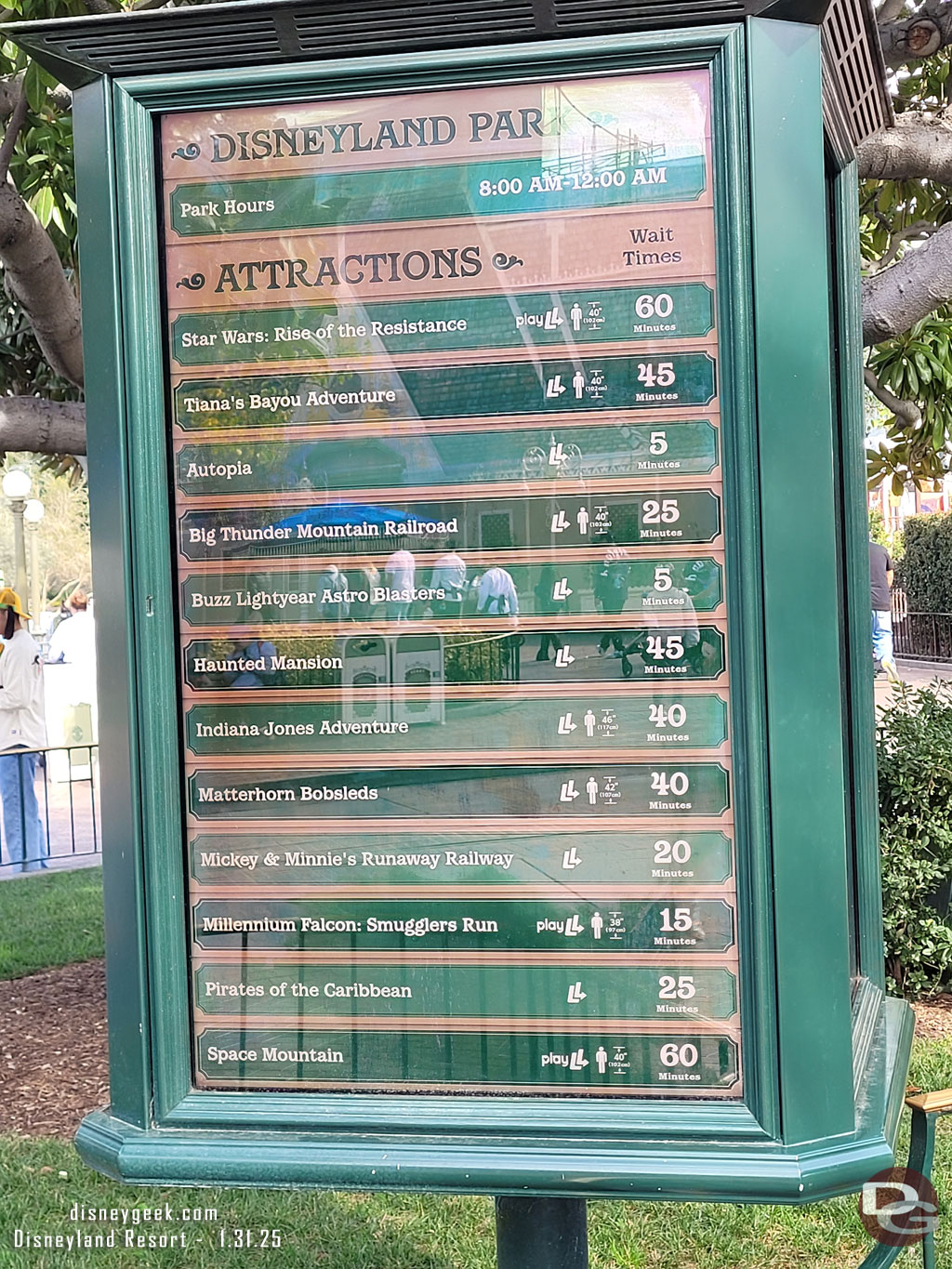 1:05pm - Disneyland wait times.