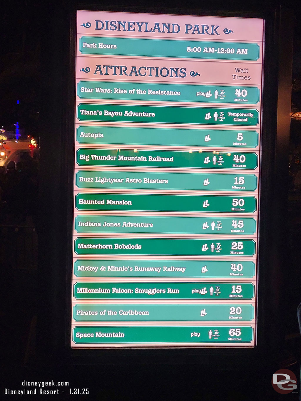 7:02pm - Disneyland wait times