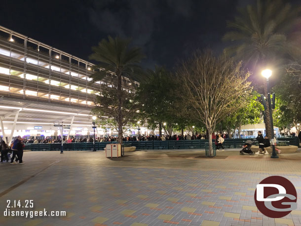 8:25pm - The security line at the parking structure