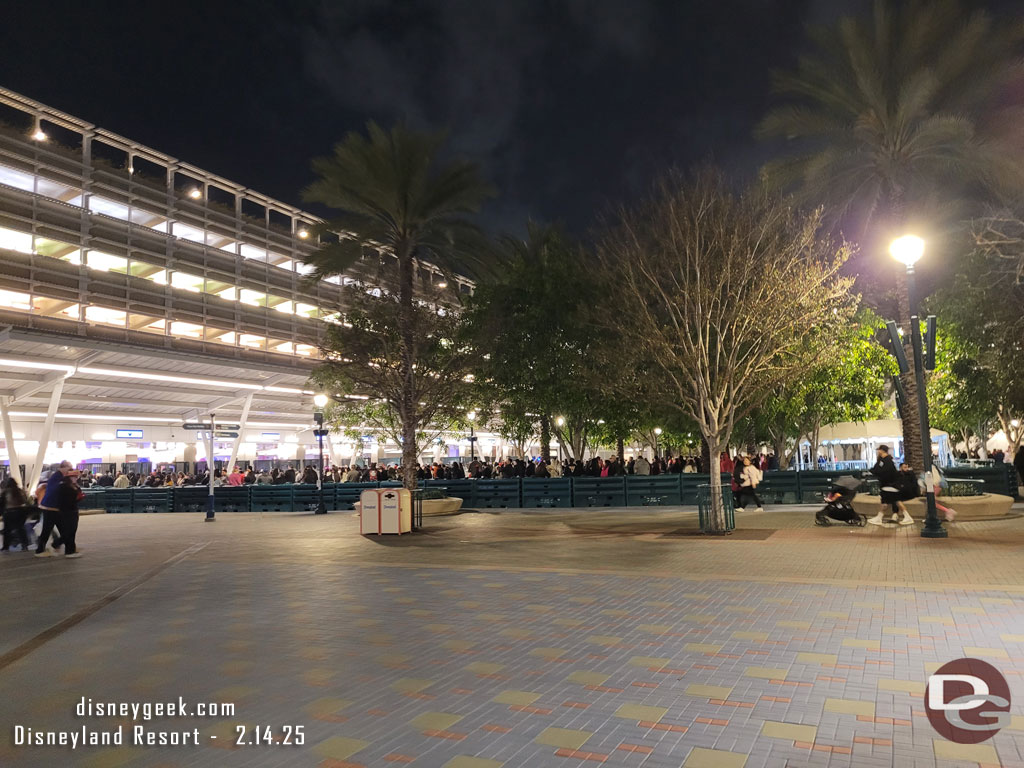 8:25pm - The security line at the parking structure