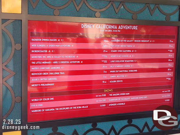 12:47pm - Disney California Adventure wait times