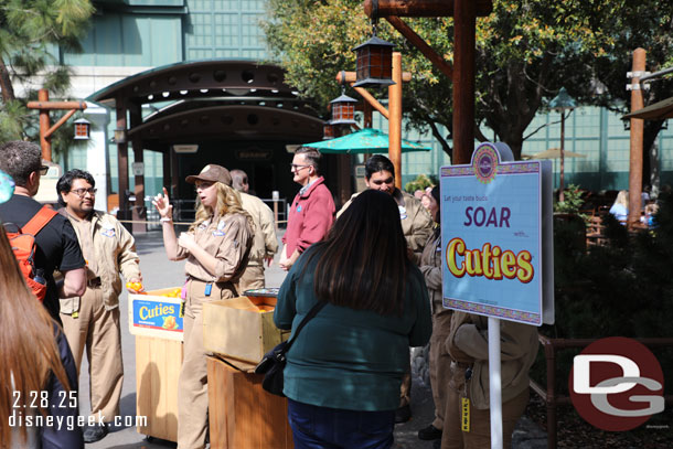 Soarin' Over California returned today. The attraction was down when I stopped by. Cast members were passing out Cuties.