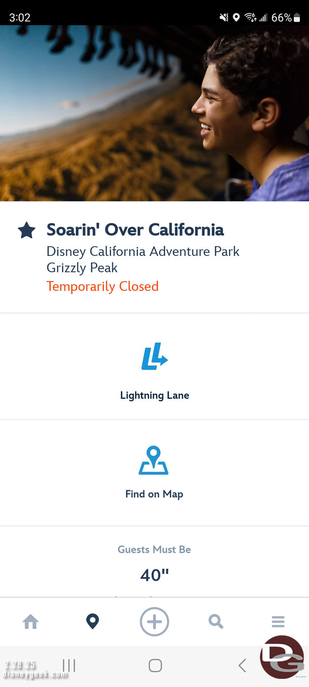 3:02pm - Soarin' was still down.