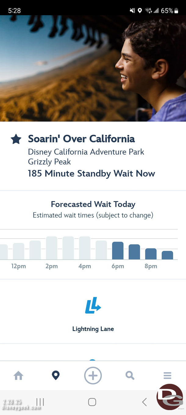 Soarin Over California Finally opened and the wait jumped to over 3 hours.