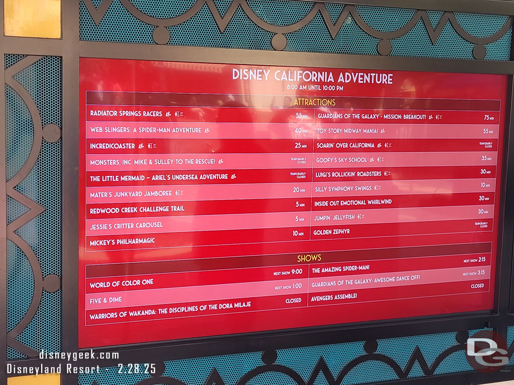 12:47pm - Disney California Adventure wait times