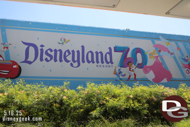 The banners along the tramway also feature Disneyland 70th 