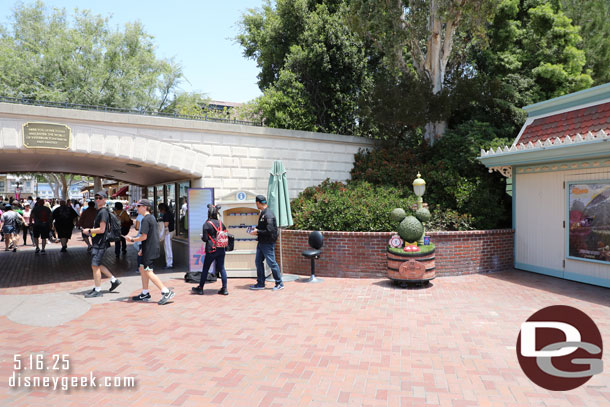 A new electronic sign and Disneyland 70th Key to Disneyland location on the right.