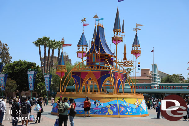 A Castle Music Box sculpture between the two parks