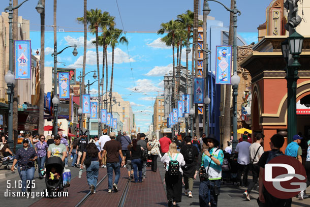 Hollywood Blvd is lines with banners for the 70th