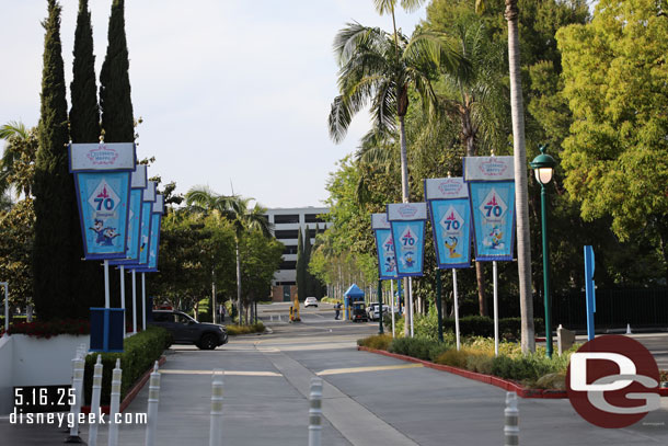 Disneyland 70 banners line the Disneyland Hotel driveway