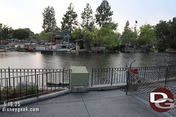 A lamp post along the Rivers of America is gone for renovation.