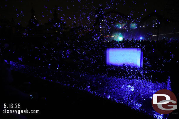 Bubbles are set off from throughout the audience