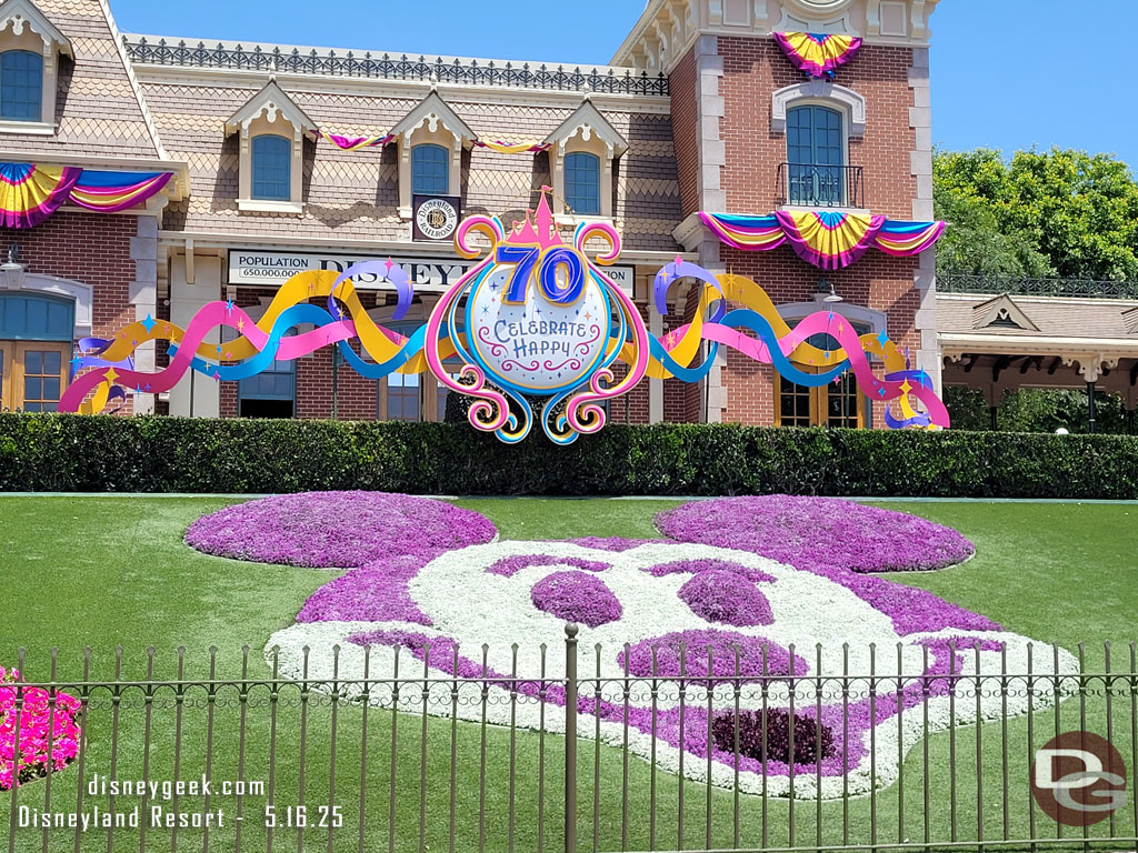 Disneyland 70th Decorations on the Main Street Train Station