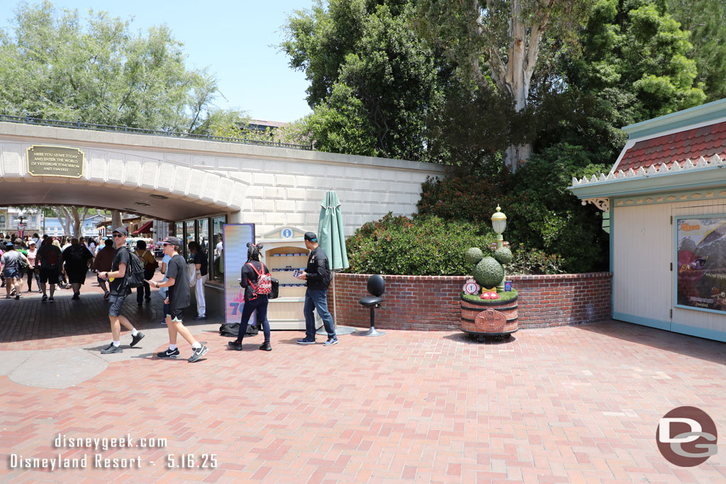 A new electronic sign and Disneyland 70th Key to Disneyland location on the right.