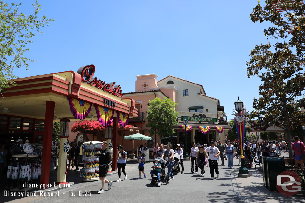 Buena Vista Street has the same banners as Main Street USA