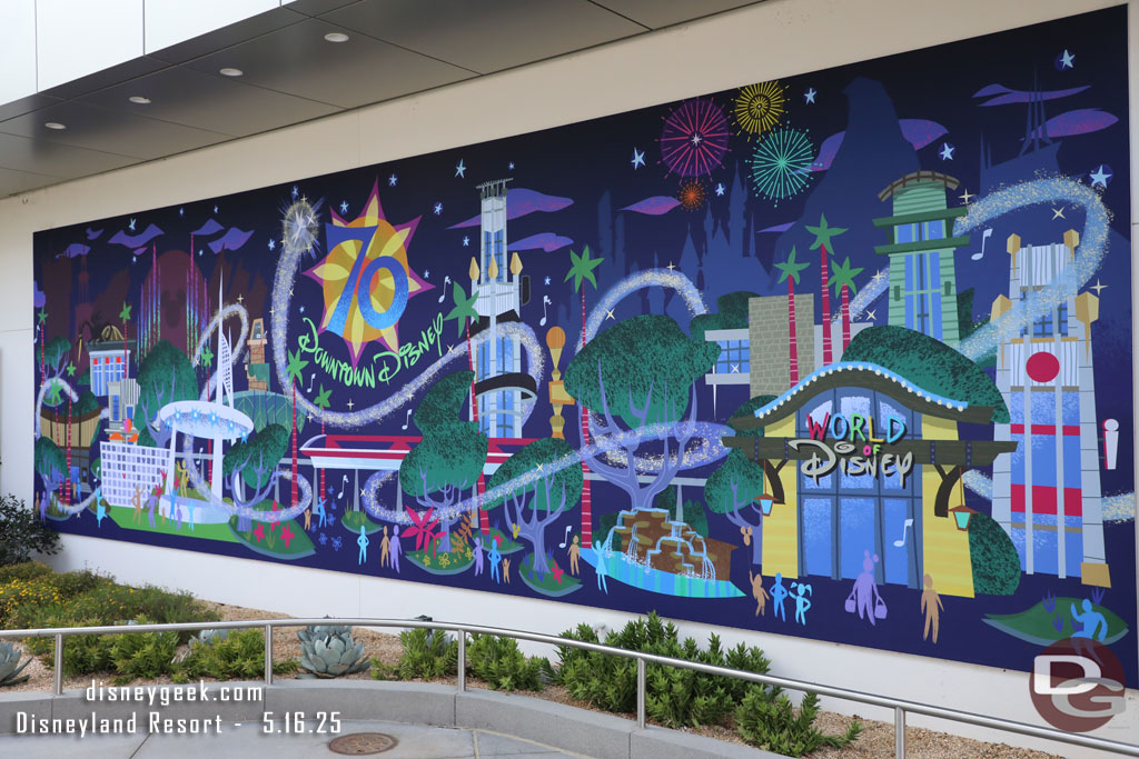 Disneyland 70th Anniversary Mural on the restrooms near the Downtown Disney security checkpoint.