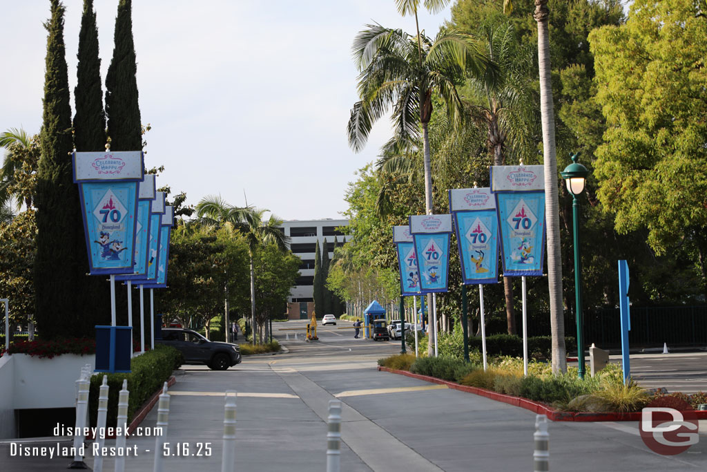 Disneyland 70 banners line the Disneyland Hotel driveway