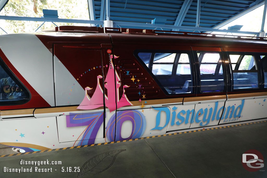 Monorail Red features a new wrap for Disneyland 70th.