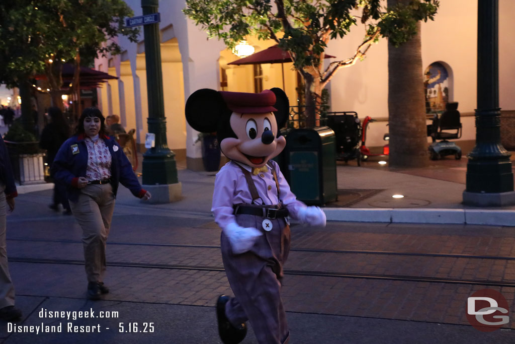 Mickey Mouse out for a stroll.