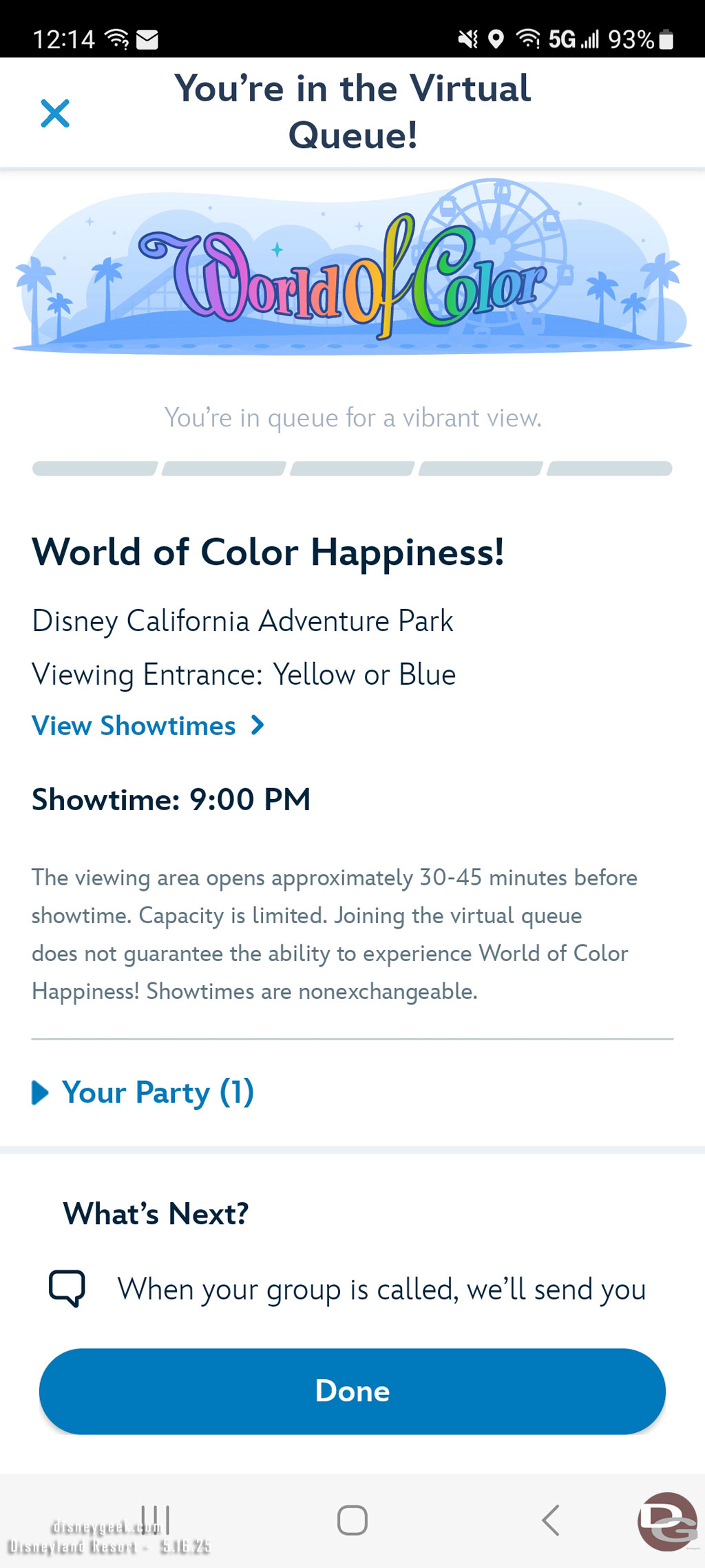 12:14pm - Secured my virtual queue spot for World of Color Happiness!