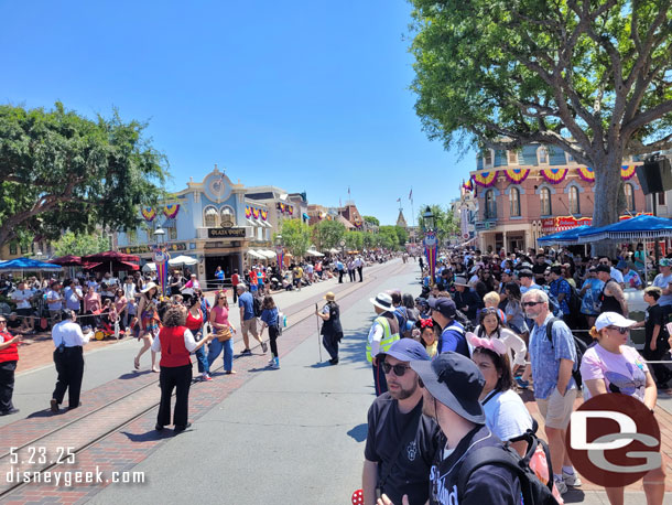 A good size crowd has gathered on Main Street USA. There is no day time parade just this cavalcade twice a day.