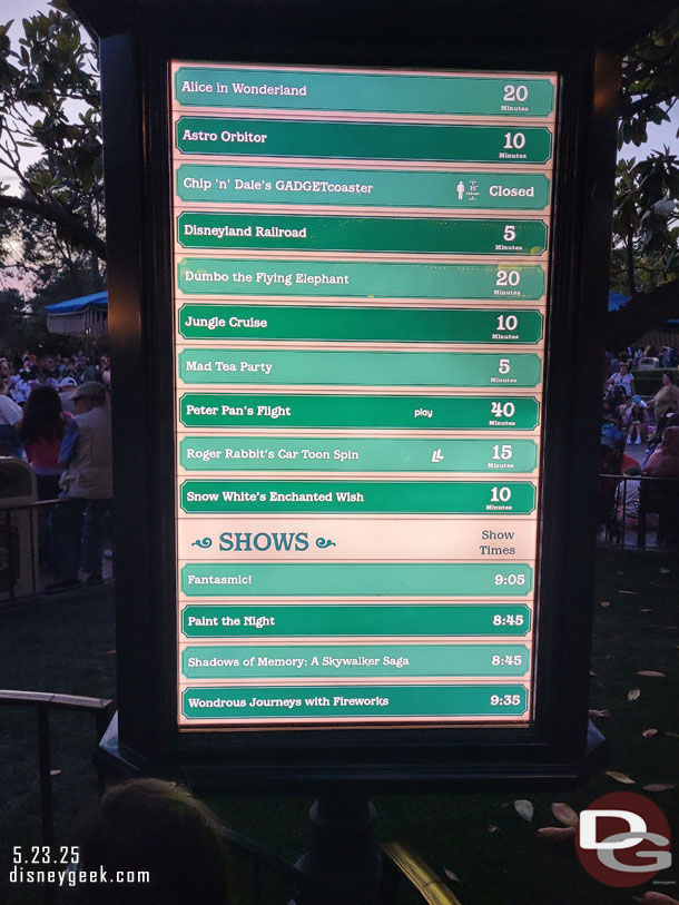 8:05pm - Disneyland wait times