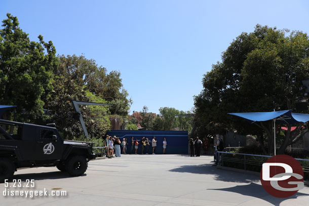 Time to check the Avengers Campus project.  A queue for the Red Guardian near the wall