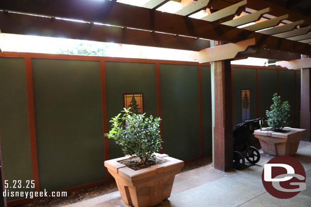 Walls on the lawn side opposite Storytellers as exterior work is ongoing in the area.