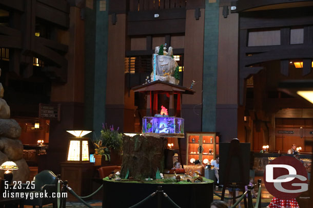 The Grand Californian Hotel lobby features a culinary display entitled Donald's Tales of Adventure
