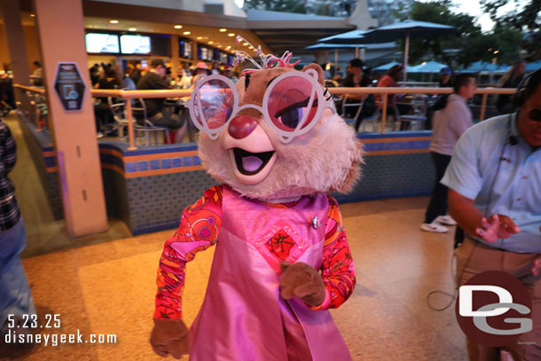 The three chipmunks moved down to the dance floor to dance with guests