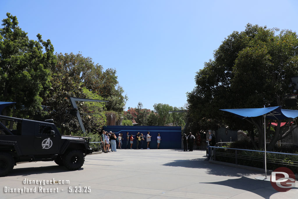 Time to check the Avengers Campus project.  A queue for the Red Guardian near the wall