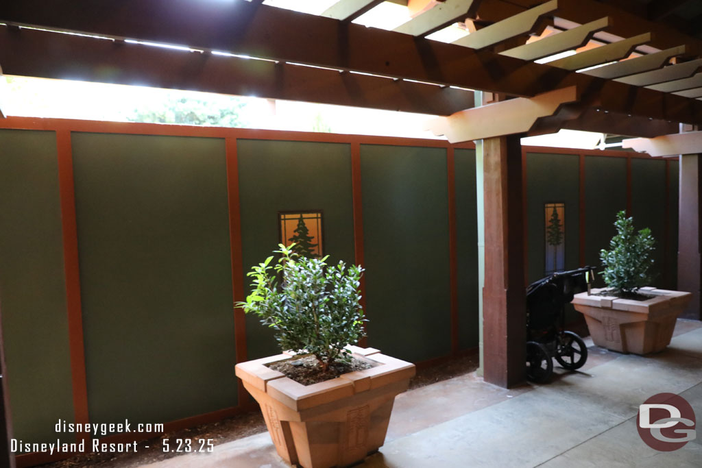 Walls on the lawn side opposite Storytellers as exterior work is ongoing in the area.