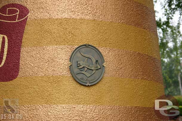 A plaque to mark that Storybook Canals was an original attraction