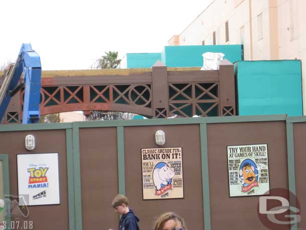 Work continues on the Toy Story Mania area.