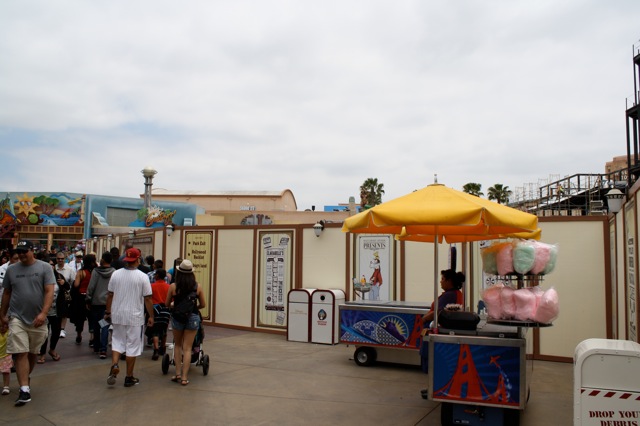 The walkway from the entrance toward the Pier is closed, you have to go through the Backlot or Condor Flats to get there.