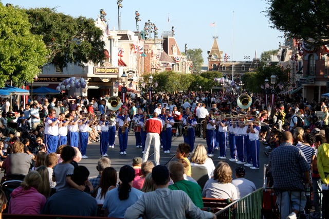 The All American College Band doing their pre-parade set