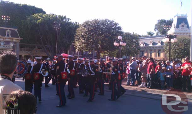 The band re-arranging itself to exit.