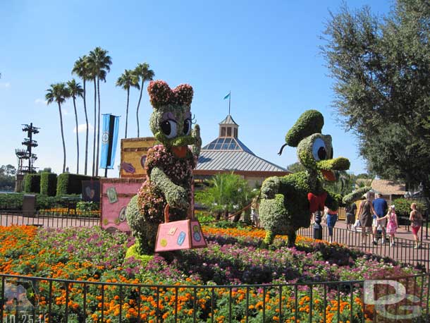 Donald and Daisy welcoming everyone to World Showcase