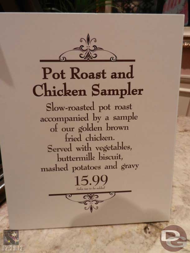 There were special menu items around the park, here is one at the Plaza Inn