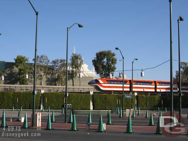 Monorail Orange on a test run, the park was not open yet.