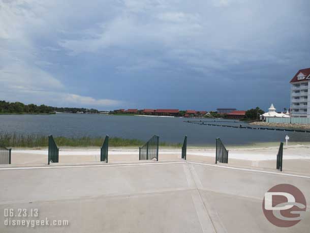 Access to the beach.  Kind of an odd transition to me.. concrete with a bunch of railings leading down to the concrete then sand.  Off to the right is the DVC work.