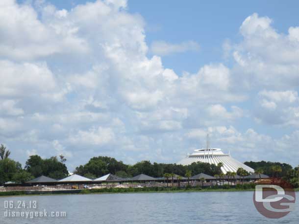 Here you can just barely make out the new Magic Kingdom bus stop loop.  Some of the shade structures are up now.