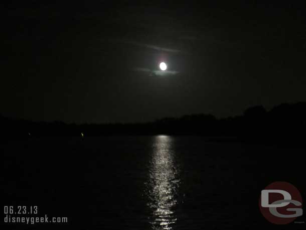 The moon reflecting on the Seven Seas Lagoon.