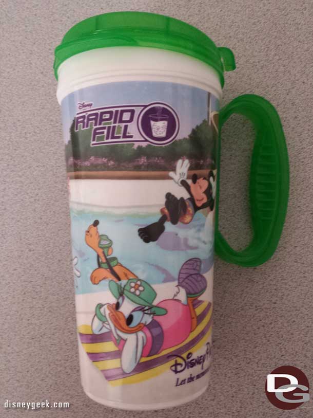 They were on the Disney Dining Plan (took advantage of a free dining promotion) and upon check in at the Port Orleans Riverside went to pick up their mugs.  The Resort Mugs now feature RapidFill