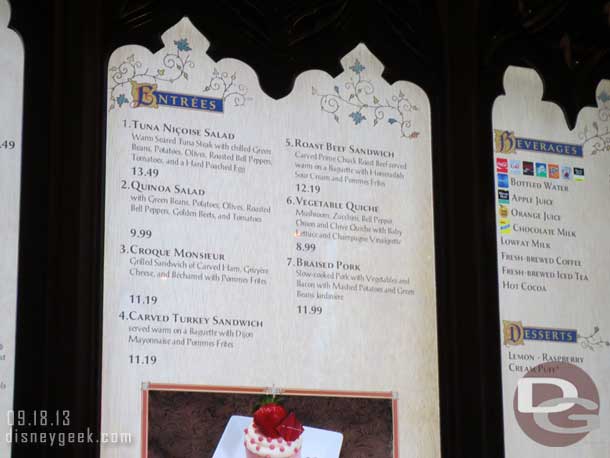 Speaking of Be Our Guest they ate lunch there.  A quick look at the menu