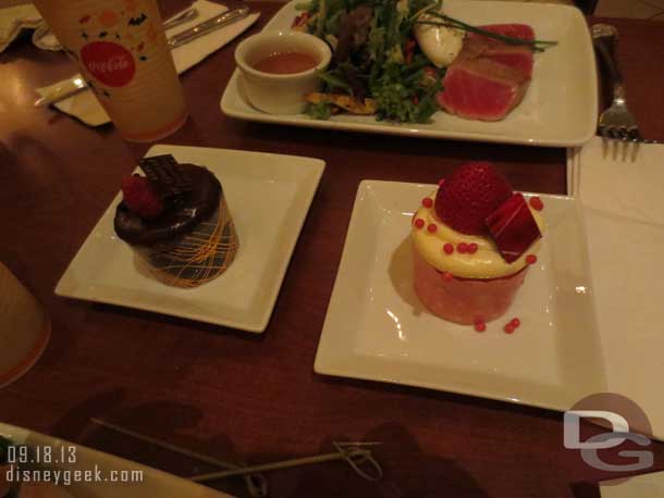 The Masters Cupcake and the Stawberry Cream Cheese.  One note at Be Our Guest if you have Magic Bands they do not issue you a rose, instead they use one of the bands to find you.