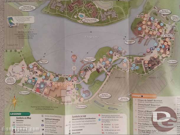 Monday the 23rd started off at Downtown Disney.  Here is a look at the current map.  Notice the parking lots blocked off and pleasure island buildings gone.